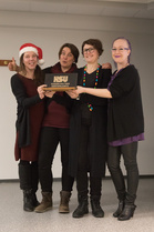 HSU-teko palkinnon nappasi HSUn kahviotiimi ansiokkaasta ja pyyteettömästä työstään erinomaisen toiminnastaan HSUn tapahtumissa. Kuvassa vasemmalta Hanna Tarkiainen, Heli Kaipiainen, Suvi Luukkonen ja Katariina Piri. Kahviotiimissä on ollut mukana myös Meritta Rouvinen.

Kuva: Hanna Tarkiainen