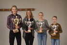 HSUn kiertopalkinnot saivat (vas.) Jermu Tarkiainen (Vuoden Urheilija, Minna Kouhia (Vuoden aikuisurheilija), Emma Rovasalo (vuoden tyttöjuniori) ja Eeli Rovasalo (vuoden poikajuniori)

Kuva: Hanna Tarkiainen